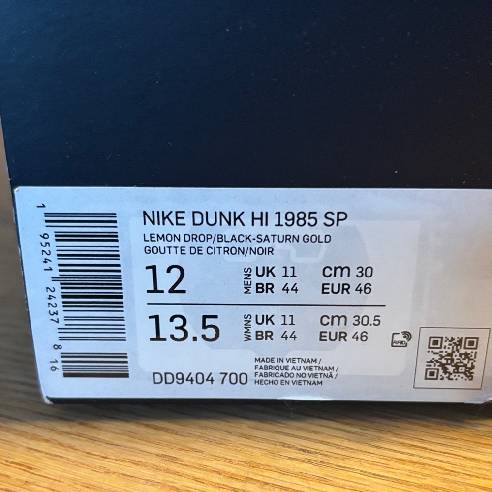Nike Dunk Hi 1985 SP in Lemon Drop and Black